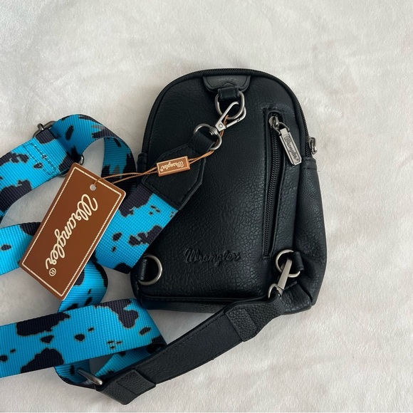 Wrangler Turquoise Cow Print Sling Bag - Picture 11 of 11